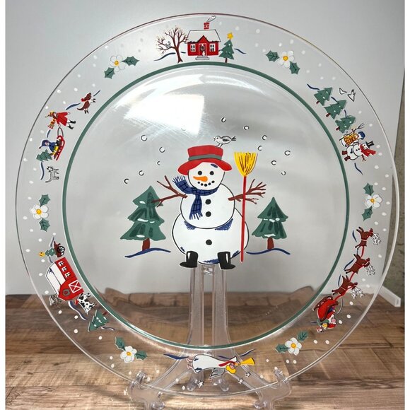 Pfaltzgraff Christmas Perennials Snow Village 13" Round Glass Platter - Picture 3 of 6